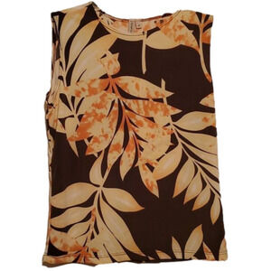 Susan Lawrence Women's Sleeveless Floral Leaf Print Top Size Med